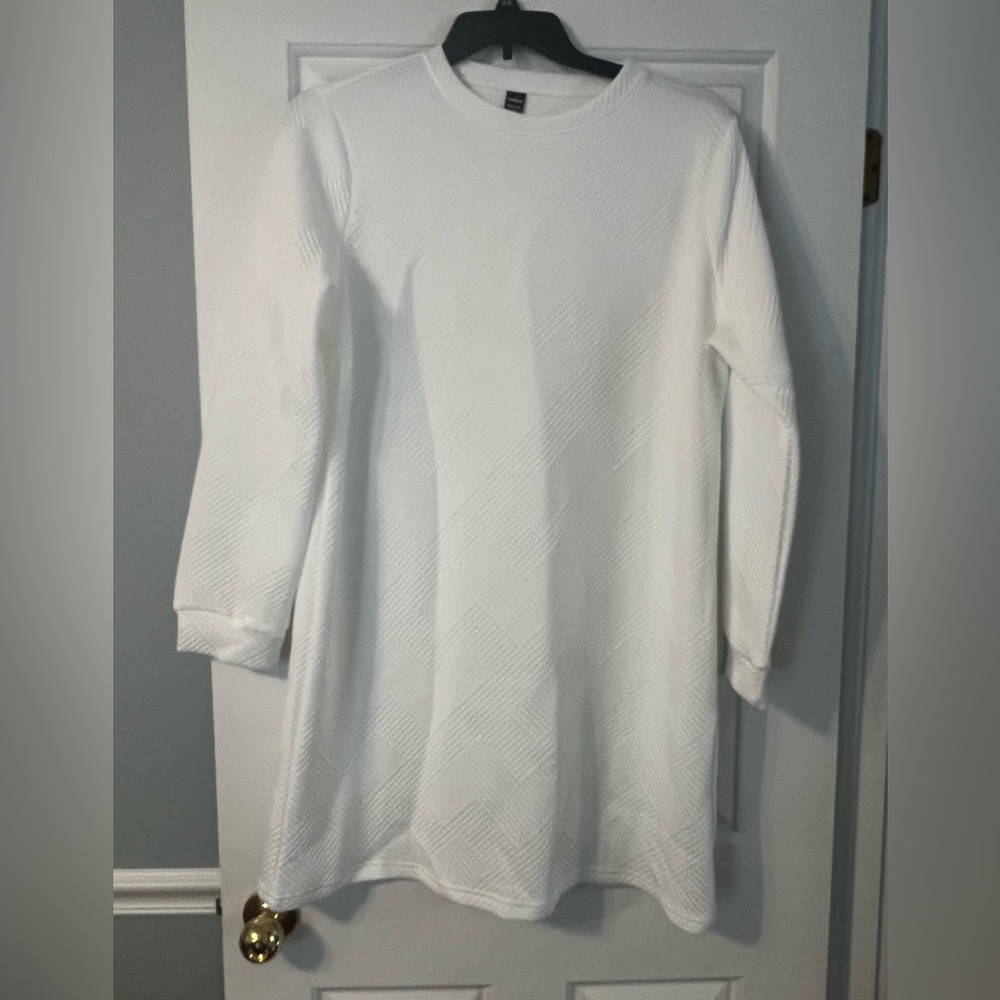 SHEIN White Textured Sweatshirt mini dress